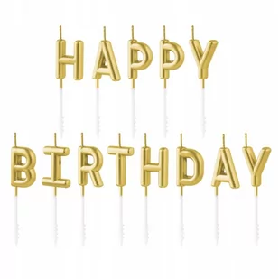 Świeczki na tort urodzinowe Happy Birthday złote - Dekoracje i nakrycia stołu na imprezę - miniaturka - grafika 1