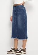 Spódnice - Niebieska Jeansowa Spódnica Midi z Paskiem z Klamrą w Komplecie Sandria - miniaturka - grafika 1