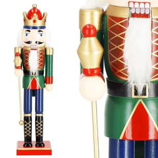Dziadek do orzechów 38 cm z berłem, drewniany żołnierzyk niebiesko-zielony, figurka świąteczna - Ozdoby bożonarodzeniowe - miniaturka - grafika 1