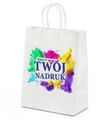 Akcesoria do pakowania - Zestaw toreb papierowych  z logo małych  białych 50 szt. - miniaturka - grafika 1