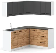 Meble kuchenne - Meble Kuchenne Nowoczesne Narożne Modułowe Zestaw Danka Szary Mat Dąb Wotan - miniaturka - grafika 1