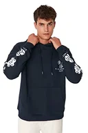 Bluzy męskie - Trendyol Męska bluza oversize z kapturem geometryczny wzór, granatowy, XS, granatowy, XS - miniaturka - grafika 1
