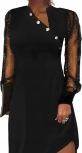 Kobieca Elegancka Sukienka Wieczorowa Czarna Długi Rękaw XL - Sukienki i spódnice sportowe - miniaturka - grafika 1