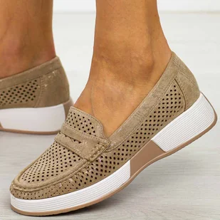 Złote ażurowe mokasyny damskie Sergio Leone Mk095 - Mokasyny damskie - miniaturka - grafika 1