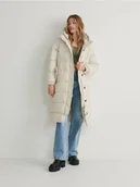 Płaszcze damskie - Reserved - Płaszcz z wiązanym paskiem - kremowy - miniaturka - grafika 1