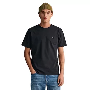 Koszulki męskie - GANT Męski t-shirt REG Shield SS, czarny, standardowy, czarny, 5XL - grafika 1