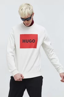 Bluzy męskie - HUGO bluza bawełniana męska kolor biały z nadrukiem - Hugo - grafika 1