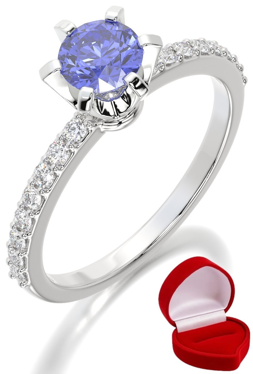 ZŁOTY PIERŚCIONEK ZARĘCZYNOWY 585 14k TANZANIT 0,50 ct BIAŁE ZŁOTO R16