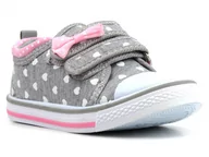 Buty dla dziewczynek - Trampki dziecięce na rzepy - American Club TEN 67/22(23) 68/22(23), szare w serduszka - AMERICAN CLUB - miniaturka - grafika 1