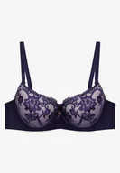 Biustonosze - Granatowy Biustonosz Full Cup Pokryty Koronką Absuca - miniaturka - grafika 1