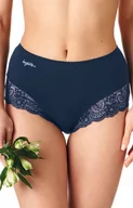 Majtki damskie - Key 2-pak granatowe klasyczne majtki z podwyższonym stanem i koronką, Kolor granatowy, Rozmiar M, Key - Primodo.com - miniaturka - grafika 1