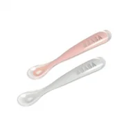 Sztućce dla dzieci - Beaba Zestaw łyżeczek silikonowych 4 m+ Old Pink, 2 szt. solution-bc-6068-0 - miniaturka - grafika 1