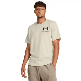 Męski t-shirt z nadrukiem Under Armour UA Rival Terry SS Colorblock - beżowy - UNDER ARMOUR - Koszulki sportowe męskie - miniaturka - grafika 1
