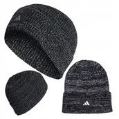 Czapki damskie - Czapka adidas Szara Młodzieżowa Zimowa Unisex Grubsza Dzianina Mankiet Logo - miniaturka - grafika 1