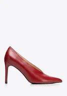 Półbuty męskie - Damskie czółenka ze skóry naturalnej z głębokim wycięciem czerwone - miniaturka - grafika 1