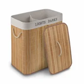 Kosze na bieliznę - KOSZ BAMBUSOWY NA PRANIE Z POKRYWĄ 2 KOMORY - miniaturka - grafika 1