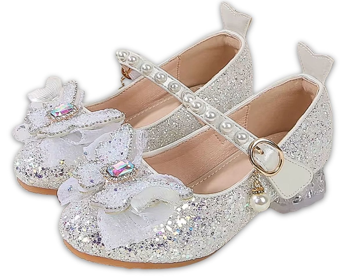 Błyszczące Pantofelki Balerinki Buciki Wizytowe Dla Dziewczynki Lodowe Białe R.26