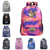 Plecaki - Anime Pokmon Eevee Print Tornister studencki Torby z kreskówek Plecak unisex [XH] Gwiaździste niebo niebieskie - miniaturka - grafika 1