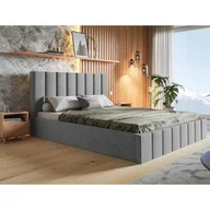 Łóżka - Łóżko tapicerowane SIM 10 z wezgłowiem, 160x200 cm, łóżko podwójne z podstawą łóżka i stelażem z listew drewnianych, tkanina welurowa, kolor: szary - miniaturka - grafika 1