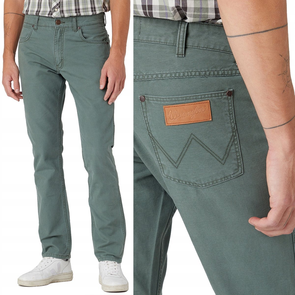 Wrangler GREENSBORO Thyme MATERIAŁOWE SPODNIE BEZ STRECZU W31 L34