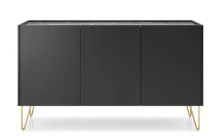 Nowoczesna Komoda RTV Glamour Czarny Grafit Mat Szafka RTV Złote Nogi 144 cm - Szafki RTV - miniaturka - grafika 1