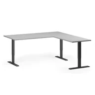 Biurka - Stół z regulacją wysokości, 3 silniki, 745 - 1215 mm, narożnik L/P, blat 1800 x 1800 mm, podstawa czarna, szary - miniaturka - grafika 1