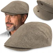 Czapki męskie - KASZKIET Męski Lniany na Lato Modna Czapka Premium BRĄZOWOSZARY Pako Jeans - miniaturka - grafika 1