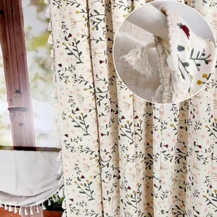 Zasłona gotowa lniana wzory boho z frędzlami TUNEL 150/240cm - Zasłony - miniaturka - grafika 1