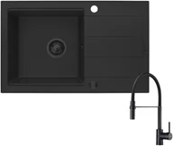 Zlewozmywaki z baterią - Zestaw Pyramis Zlewozmywak granitowy Sparta Plus Lux 78x48 1B1D Black Edition + Bateria Serina - miniaturka - grafika 1
