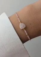 Bransoletki - Bransoletka na nici z różowego kwarcu z sercem - miniaturka - grafika 1