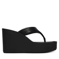 Klapki i japonki damskie - Japonki Calvin Klein Wedge 70 Sndl Thong Lth HW0HW02880 Czarny - miniaturka - grafika 1