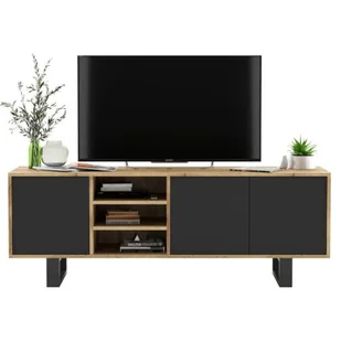 Szafka RTV, loft, apollo, rama, 150x35x53 cm, dąb wotan, czarny, mat - Szafki RTV - miniaturka - grafika 1
