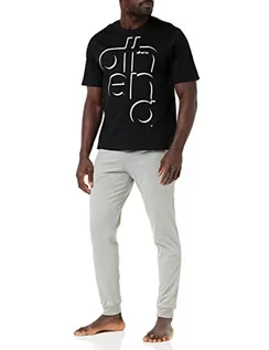 Pończochy - Athena - Męska piżama Homewear - Koszulka z krótkim rękawem 100% bawełna oddychająca + spodnie joggerowe - Etykieta OEKO-TEX, Czarny/Pończochy Szare Chiny, M - grafika 1
