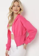 Bluzy damskie - Fuksjowa Bluza z Szerokim Ściągaczem w Talii i Kapturem Zapinana na Suwak Itravea - miniaturka - grafika 1