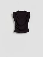 Bluzki damskie - Reserved - Bluzka z poduszkami na ramionach - ciemnofioletowy - miniaturka - grafika 1