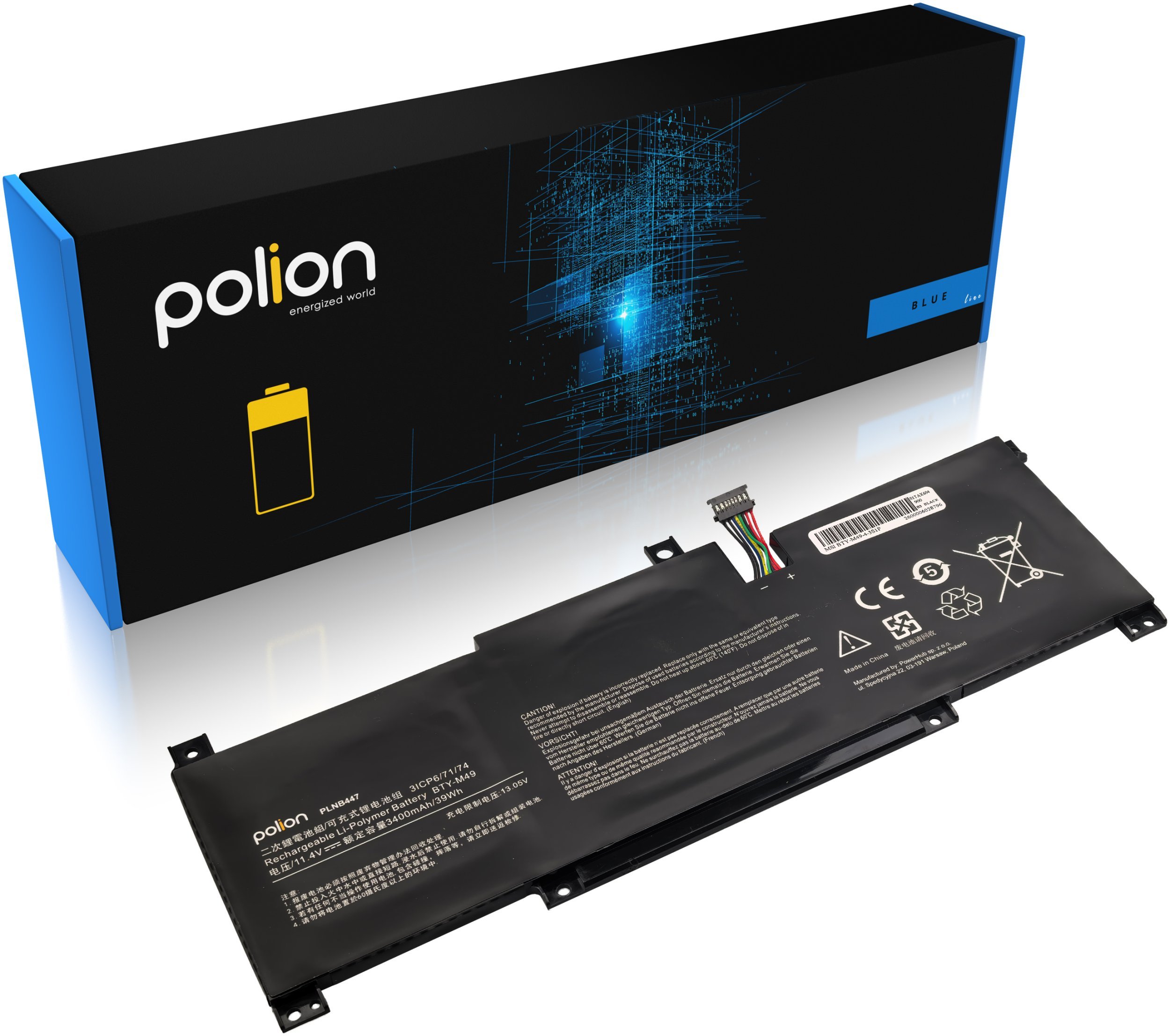 Bateria Polion Bateria do laptopa MSI BTY-M49 Prestige 14 MS-155 MS-14C4 MS-14C5 3400mAh