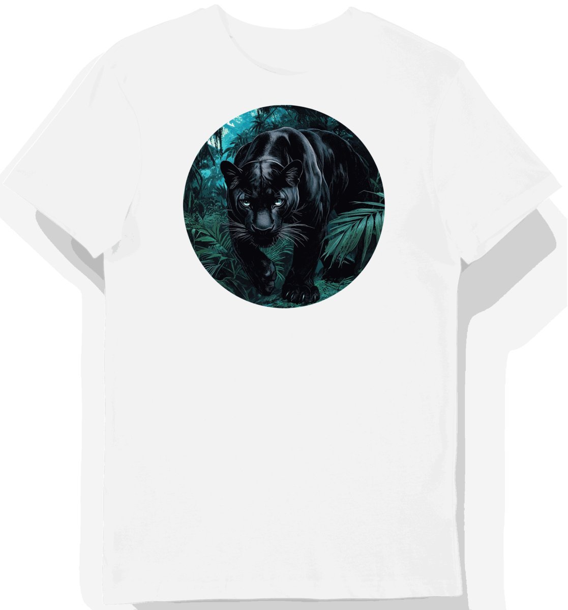 Koszulka męska biała z motywem pantery w mistycznym blasku M