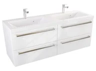 Szafki łazienkowe - Szafka Wisząca Z Umywalką ATH 120 cm DUO - Biały Wysoki Połysk - Uchwyty Stal Szczotkowana - miniaturka - grafika 1