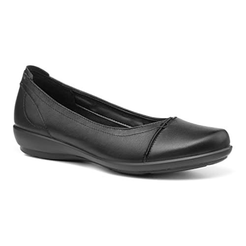Hotter Robyn II Casuals klasyczne czółenka baletowe damskie z detalami ze szwów, szerokie dopasowanie EE, Czarny Le, 7.5 UK Wide