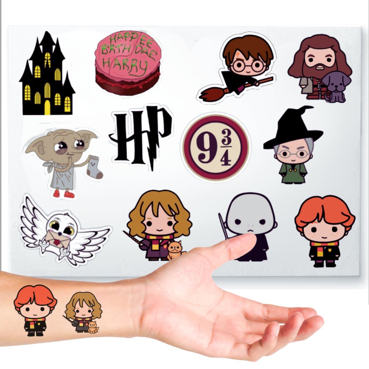 TATUAŻE HARRY POTTER TYMCZASOWE DLA DZIECI DZIECIĘCE WZORY 12szt ARKUSZ