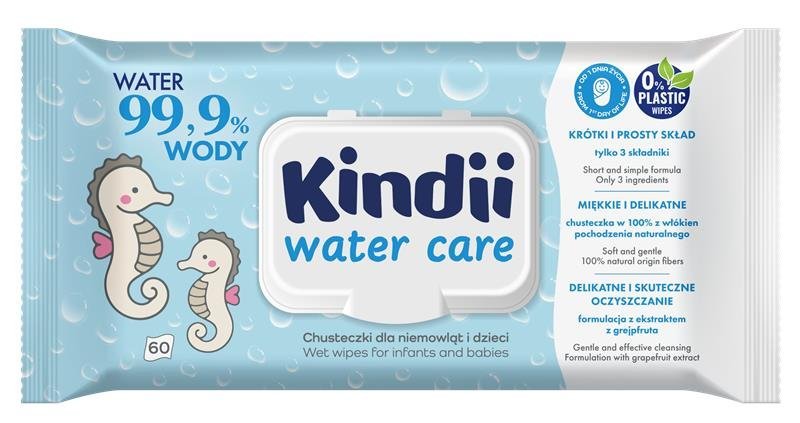 Chusteczki nawilżane dla dzieci i niemowląt Kindii 99,9% Water Care, 60 szt.