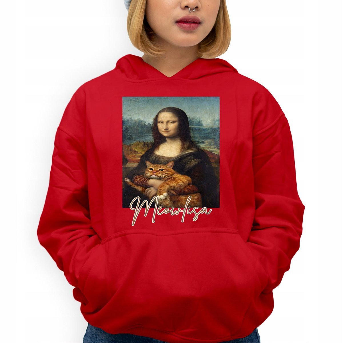 Bluza Z Kapturem Czerwona MEOWLISA Młodzieżowe Trendy Styl Wzory Rozmiar S