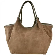 Torebki damskie - Włoska torebka shopper skóra zamszowa taupe brąz XL - miniaturka - grafika 1