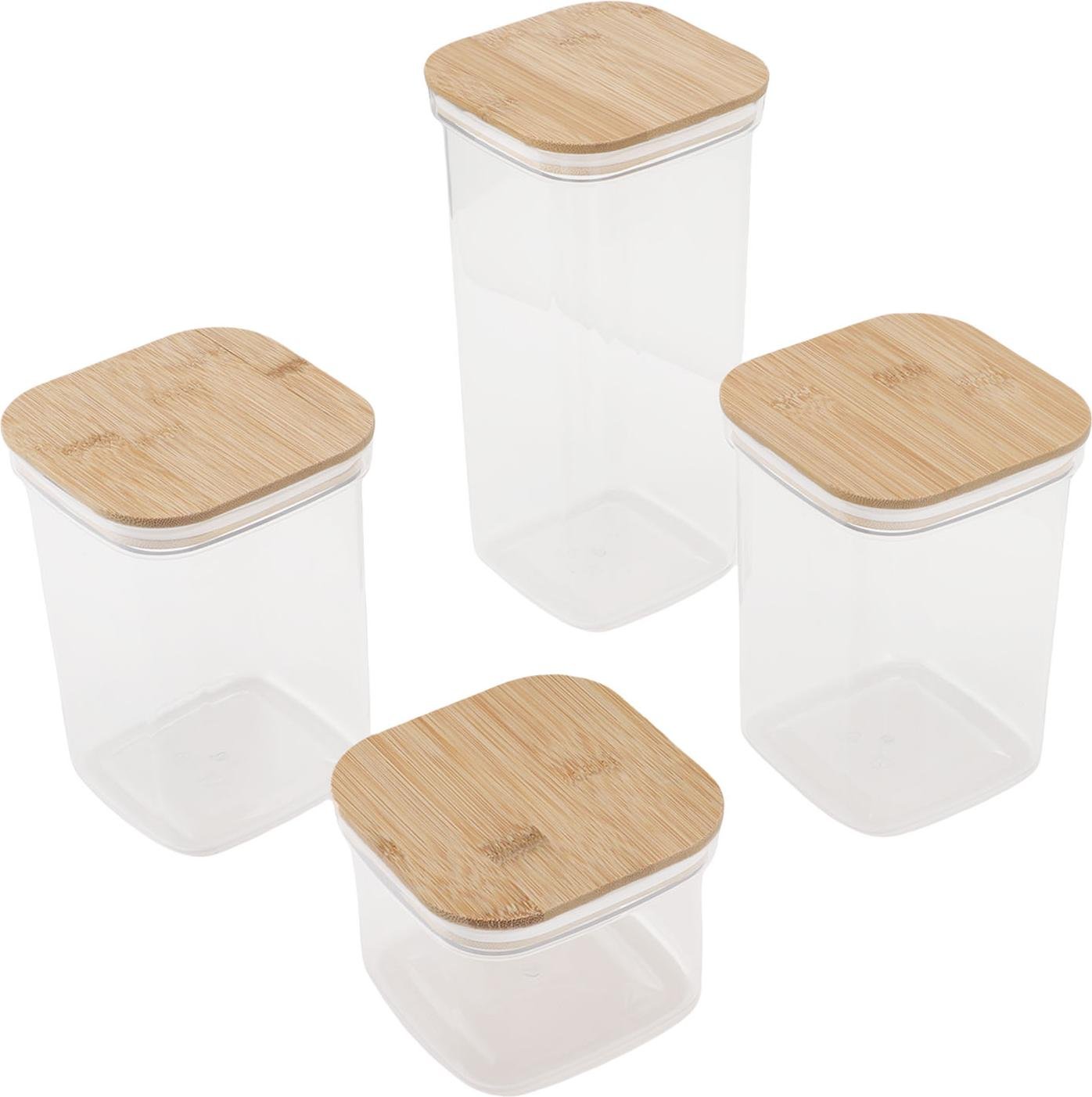 Słoiki do przechowywania żywności Plastikowe pojemniki hermetyczne z pokrywkami Bambusoideae Kwadratowe przezroczyste kanistry kuchenne na ziarno Orzechy Herbata 1Pc 2000ml 2Pc 1300ml 3Pc 600ml
