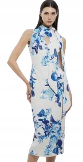 KAREN MILLEN PETITE SUKIENKA MIDI WIELOKOLOROWA NA ZAMEK 36 B1C