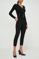 Spodnie damskie - Elisabetta Franchi spodnie damskie kolor czarny fason cygaretki high waist - miniaturka - grafika 1