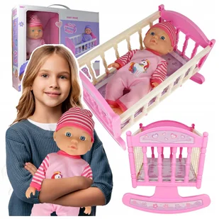 LALKA BOBAS W UBRANKU + CZAPECZKA + KOŁYSKA ŁÓŻECZKO DLA LALKI PREZENT Z2114 - Lalki dla dziewczynek - miniaturka - grafika 1