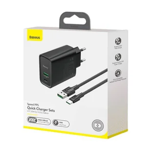 Baseus szybka ładowarka sieciowa USB / USB Typ C VOOC Quick Charge 4.0+ Power Delivery 3.0 + kabel USB - USB Typ C 1m czarny (TZCCFS-H01) - Ładowarki do telefonów - miniaturka - grafika 19