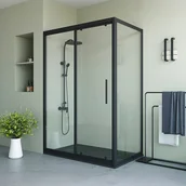 Ścianki i drzwi prysznicowe - Ścianka prysznicowa z drzwiami przesuwnymi czarna matowa w stylu industrialnym - 140 x 80 x 195 cm - TORONI - miniaturka - grafika 1