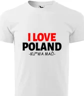 Piżamy damskie - Piżama Męska Biała + Szare Spodenki I LOVE POLAND KU*RWA MAĆ Wzory - XL - miniaturka - grafika 1